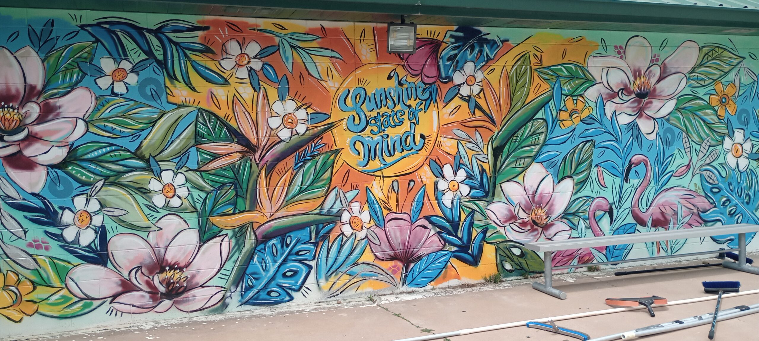 Full mural showcasing KaykoArt’s signature colorful style and detailed scenery.